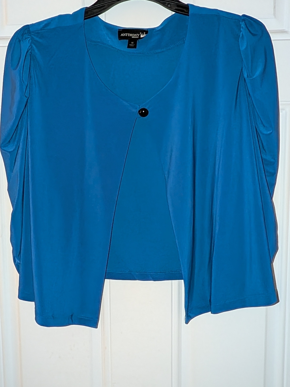 ANTHONY ORIGINAL Draped Button Cropped Jacket Blue EUC